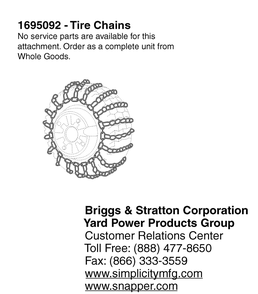 Tire Chains Diagram and Parts List for 1695092SM  Briggs and Stratton Lawn Tractor Accessories